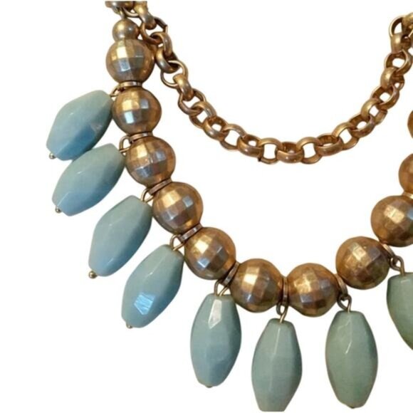 Lia Sophia Necklace Matte Gold Tone with Blue Accent Beads New with Tags - Picture 4 of 6